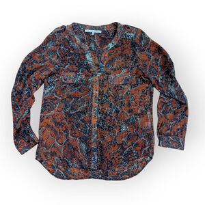 Collective Concepts Blouse Orange Blue Patterned Medium